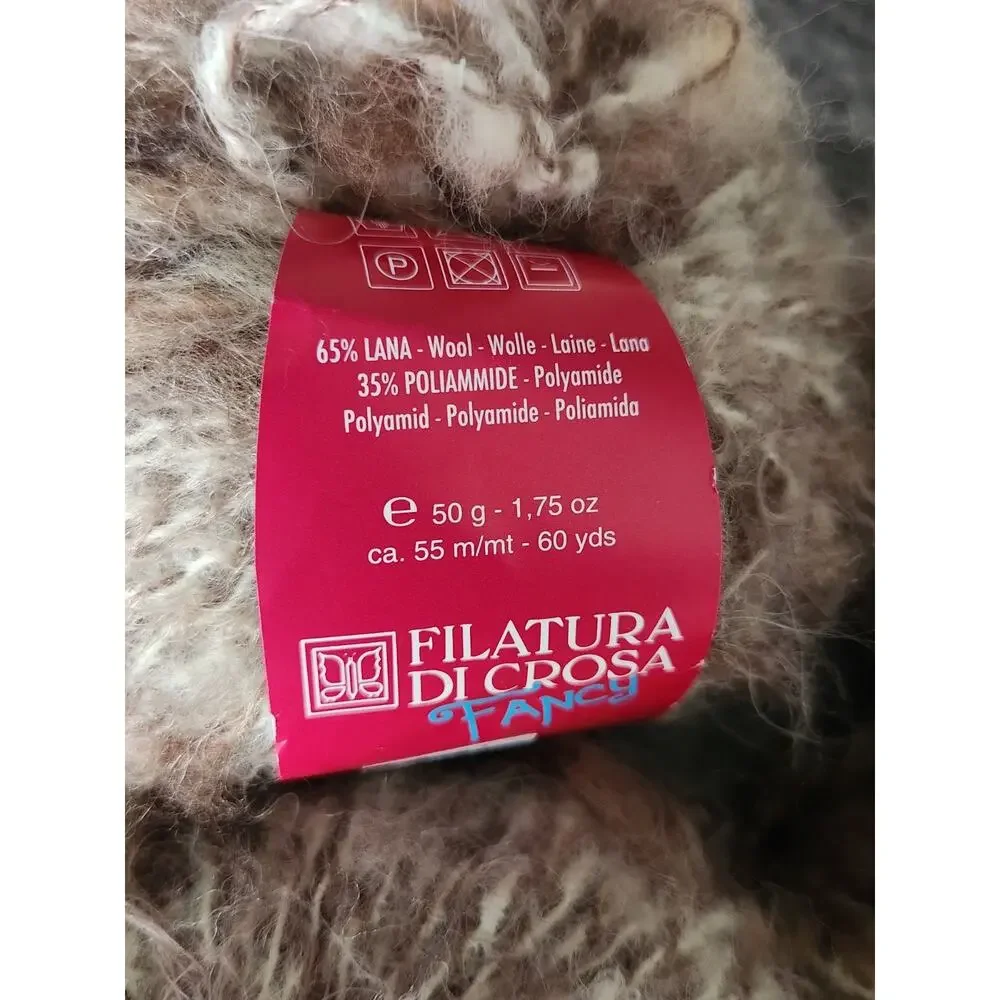 Filatura Di Crosa Puff Yarn Lot 5 Skeins Fancy Wool Blend Brown Textured